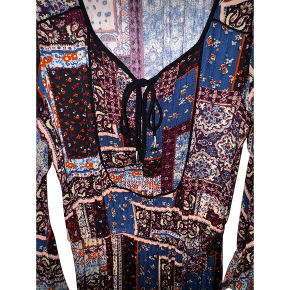 Boho Long-Sleeve Maxi Dress Medium Patchwork Western Hippie Prairie Sexy Witch - Picture 3 of 9